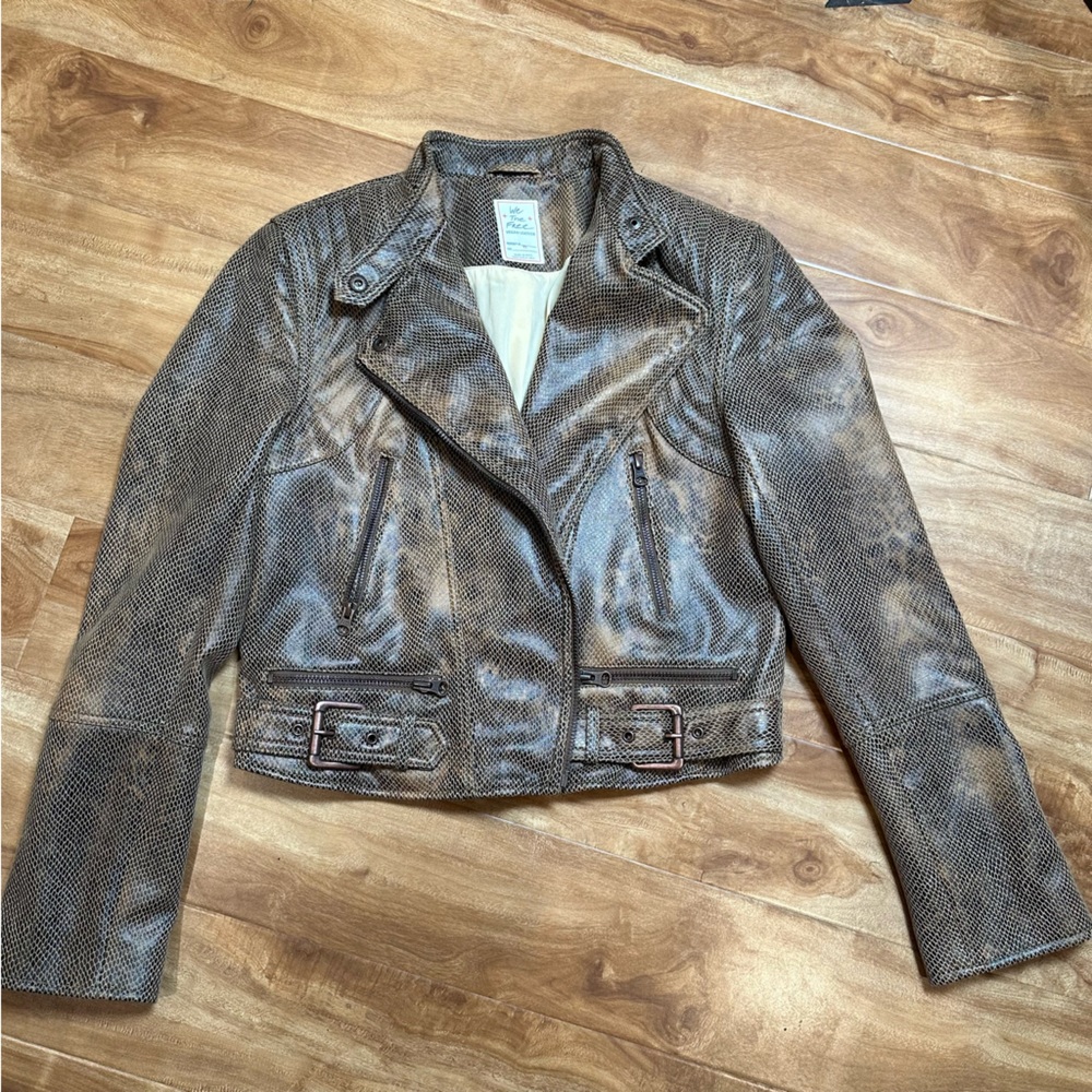 Free People Vegan Leather Snakeskin Jacket